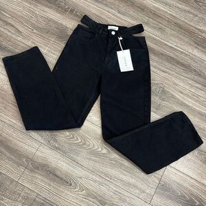 FRAME DENIM Le High & Tight Waist Cutout Straight Leg Jeans in Black Size 25